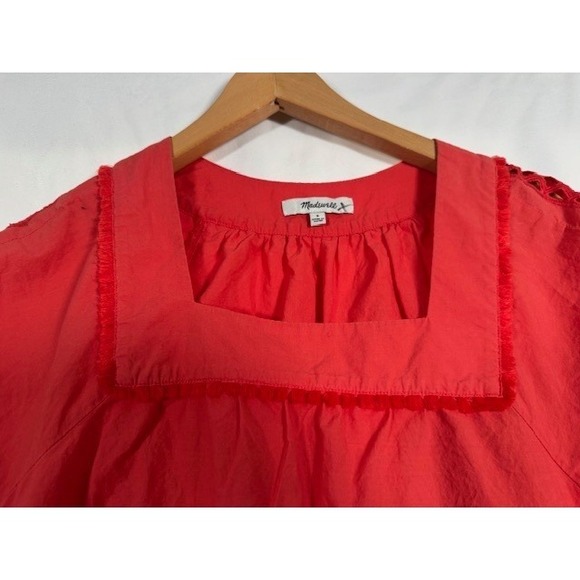 Madewell Coral Square Neck Eyelet Embroidered Cotton Short Sleeve Top Size S - Picture 5 of 7